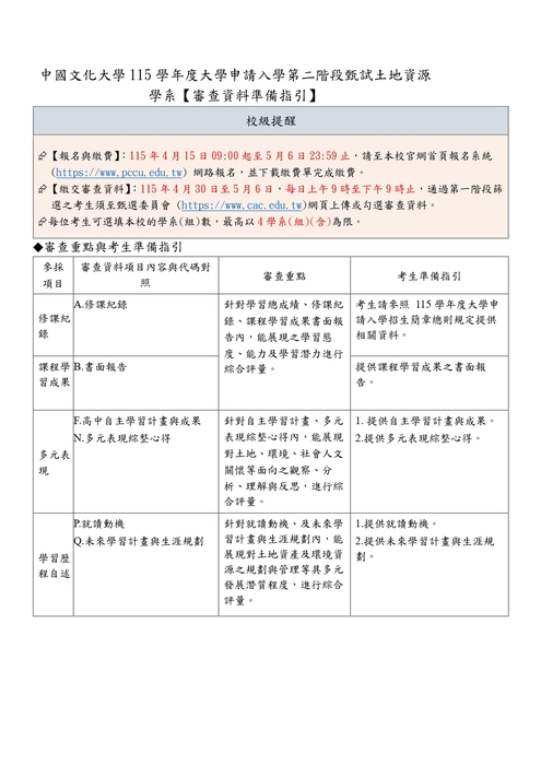 土地資源學系_115申請入學審查資料準備指引圖片